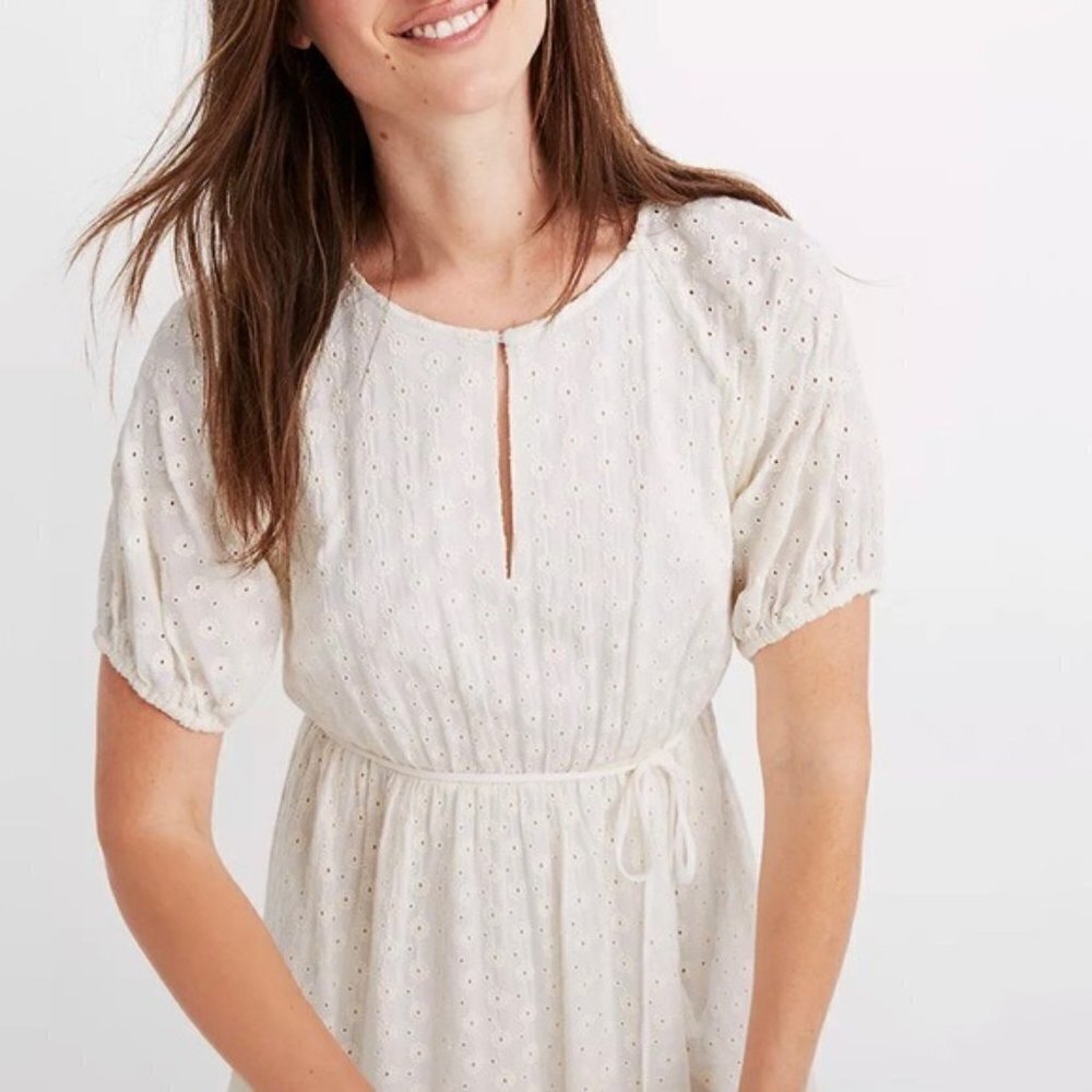 Madewell Eyelet Tassle Tie Cream Dress Sz 10 Nwt Peasant Cottage Core Boho